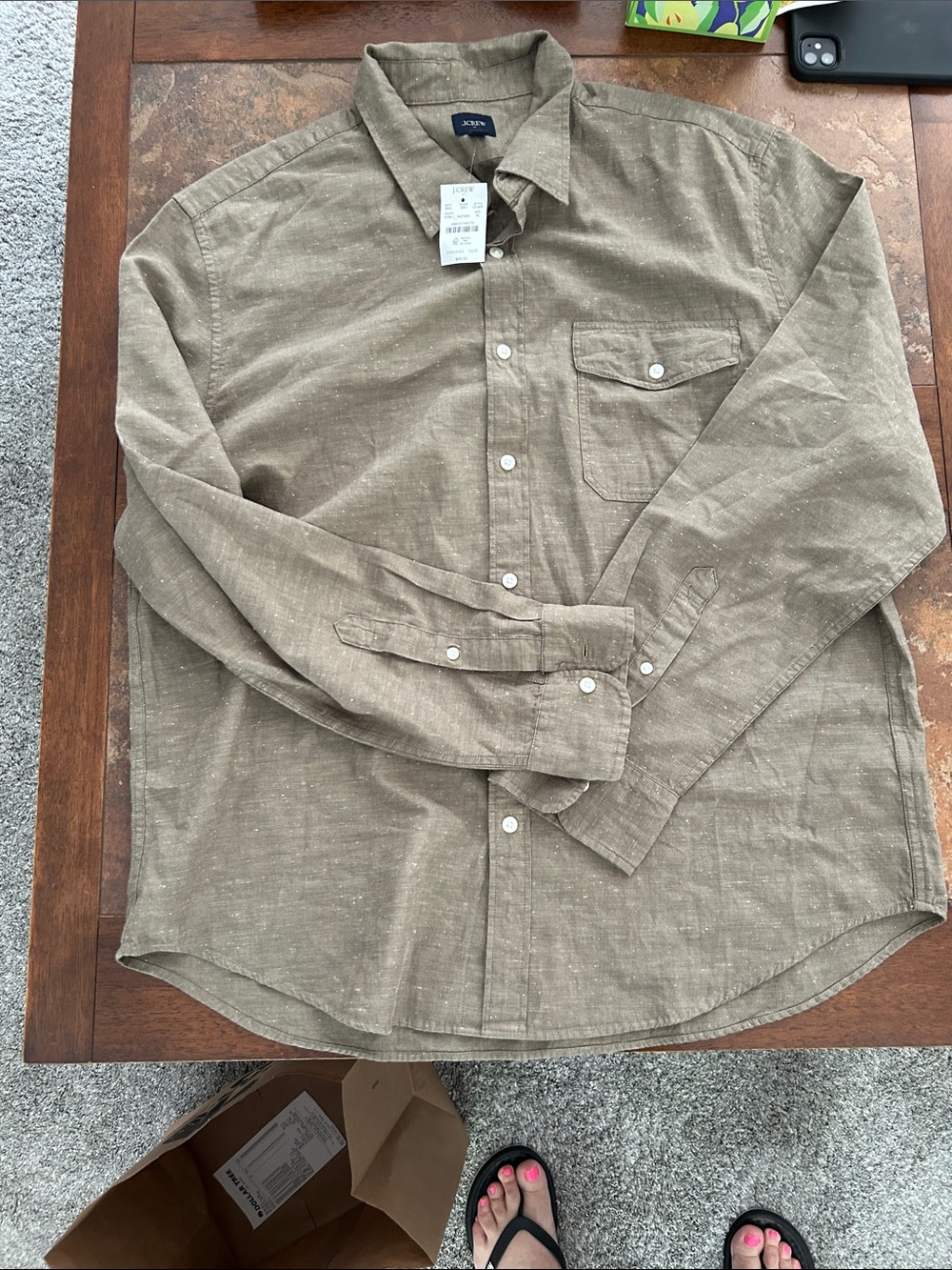 J. Crew Men's Button-Down Shirt in Olive Taupe